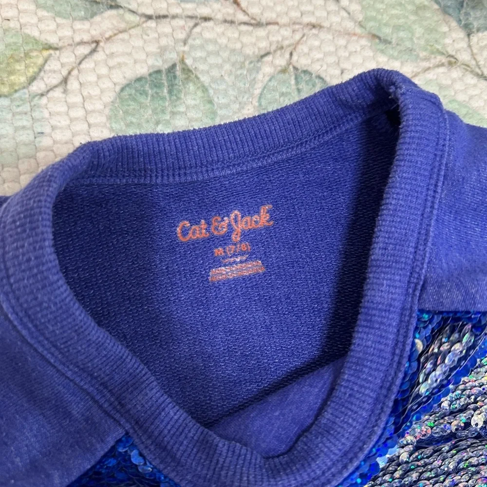 Cat & Jack Blue/Silver Sequin Girls Kids Sweatshirt Size Medium 7/8